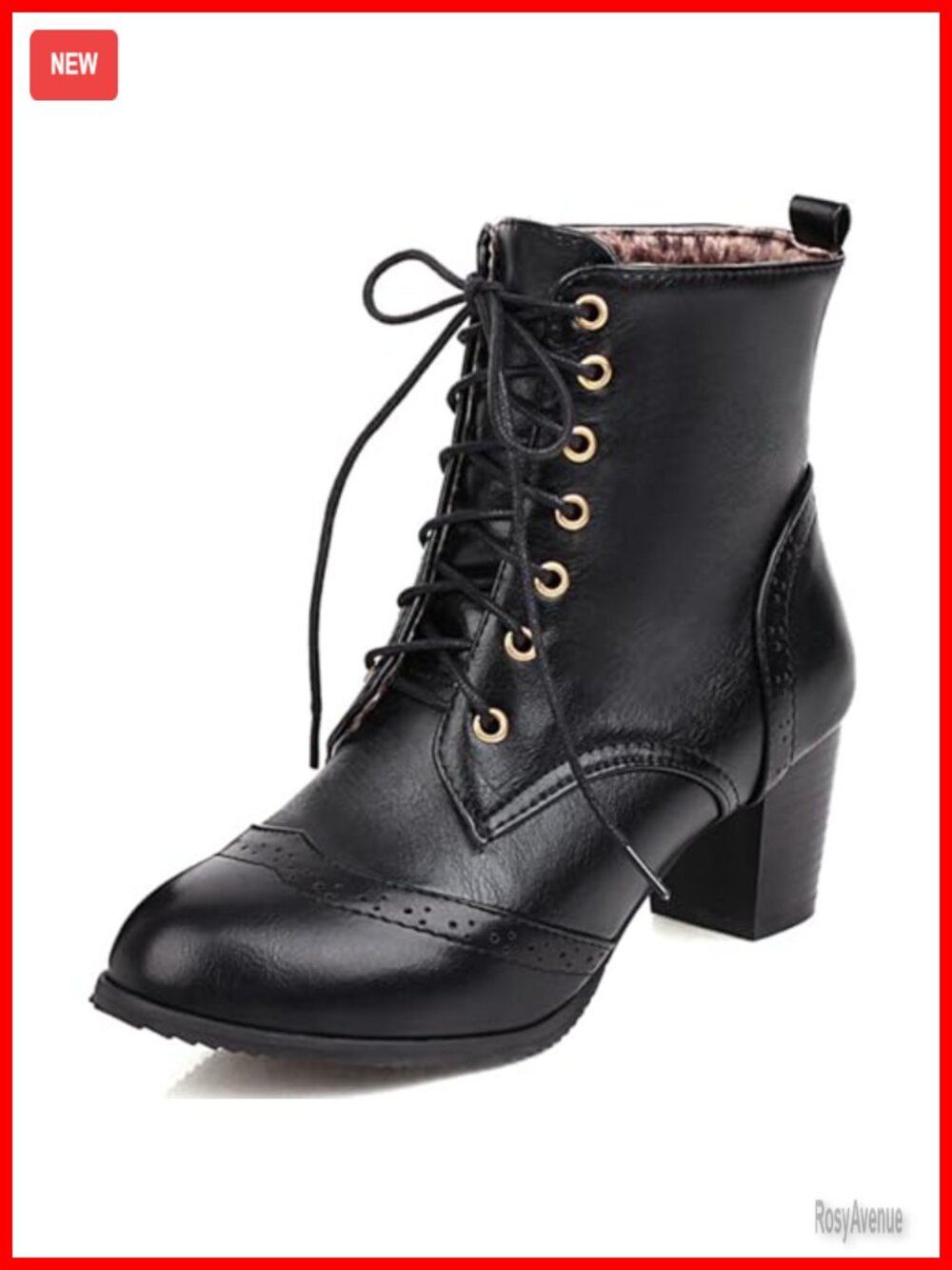 Women's Lace Up Chunky Block Heel Ankle Boots Round Toe Brogue Booties